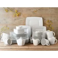 CreaTable Kombiservice Geschirr-Set VICTORIA (50-tlg), 6 Personen, Porzellan, Service, weiß, 50 Teile, für 6 Personen