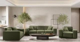 Sofaset Designersofa CESINA 3-2-1 in Stoff Perfect Harmony Waldgrün