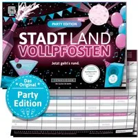 Denkriesen Spiel Stadt Land Vollpfosten® Party Edition, Familienspiel, Spielblock, Made in Germany