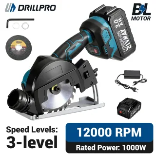 Drillpro 2-in-1 18V Brushless Motor Angle Grinder to Circular Saw 1000W 3 Speed Levels 8,000-12,000 RPM High Performance
