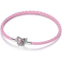 PANDACHARMS Charm-Armband Rosa Leder Charm Armband Schmetterling, 16-21cm, Verschluss aus Silber