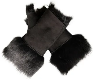 Damen-Fäustlinge aus Lammfell, fingerlose Manschetten, Toscana-Wildleder, Schaffellfell