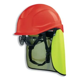 uvex pheos S-KR-IES Schutzhelm mit Kinnriemen - mit Nackenschutz - mit Schutzbrille - mit Lüftung -  rot 55 cm - 61 cm - 9772350