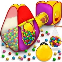 KIDUKU Spielzelt 3-teiliges Bällebad Babyzelt + Krabbeltunnel + 200 Bälle + Tasche Kinderspielzelt für drinnen und draußen