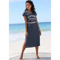 Beachtime by Lascana Strandkleid mit glänzendem Foliendruck vorne, langes T-Shirt-Kleid lockeres Jerseykleid, Midikleid mit Seitenschlitzen, Sommerkleid