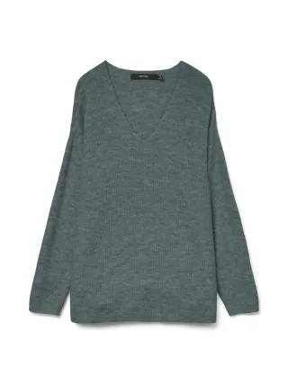 VERO MODA - VMCREWLEFILE LS V-NECK BLOUSE NOOS Balsam Green - Gr. - XS