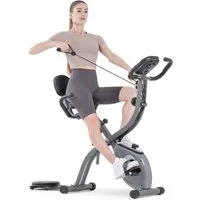 Gywowken Heimtrainer Fahrrad Klappbar für Zuhause mit APP - 4-in-1 faltbarer Heimtrainer (klappbarer Heimtrainer, LCD-Display, Handpulssensoren), mit 10 Stufen verstellbarem Magnetwiderstand und Spannseil