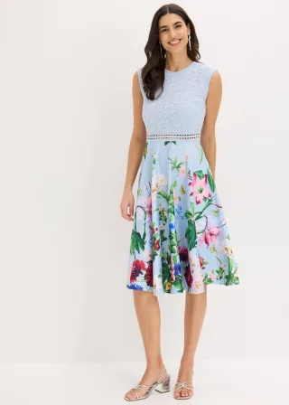 bonprix Midikleid mit Spitze, blau, Gr.36, Romantisch und feminin: Midikleid aus fester Scuba-Qualität mit romantischer Spitze im Oberteil