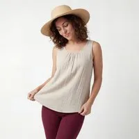 OriginalYou Trägertop Damen Sommer Top Leinenoptik blickdichtes Oberteil mit Innentop Größen von 36 bis 48, Unifarben, Rundhals