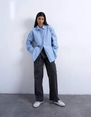 TOPSHOP - TSDEMI LS OVERSIZED SHIRT WVN Navy Blazer - Gr. - 38