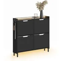 SoBuy Schuhschrank FSR100, Schuhschrank schmal, Schuhregal Schuhkipper Flurschrank, Licht Schuhschrank hängend, mit Sensorlicht, 4 Klappen, Schuhaufbewahrung