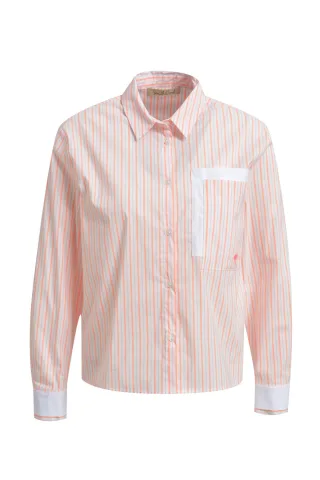 Smith&Soul - Short Fitted Stripe Blouse Back Print offwhite print - Gr. - XXL