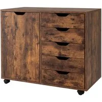 COSTWAY Rollcontainer, Aktenschrank mit 5 Schubladen, auf Rollen, 79x39x65cm