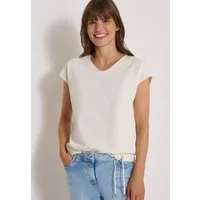 CECIL T-Shirt Sommershirt mit Waffel-Struktur, Baumwollmix, Kordelzug am Saum