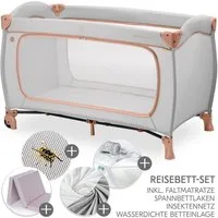 Hauck Baby-Reisebett Sleep N Play Go Plus XXL Set - Dusty Cork, Kinder Reisebett mit Matratze, Spannbettlaken & Insektenschutz faltbar