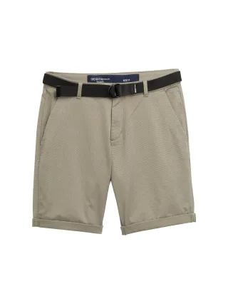 Denim Tom Tailor - Regular Fit Chino Shorts mit Gürtel olive mini houndstooth - Gr. - XS