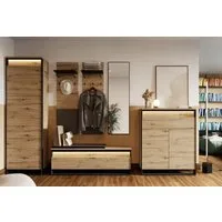 Compleo Garderoben-Set LIMA (Kommode, Schrank, Schuhschrank, 2x Kleiderbügel, Spiegel), Loft Stil
