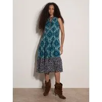 Apricot Druckkleid Geometrisches Patchwork-Midi-Kleid Druck