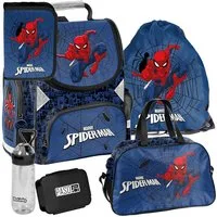 PASO Schulrucksack Mega-Set Marvel Spider-Man Schulset 6-tlg (Schulranzen + Turnbeutel + Federmäppchen + Lunchbox + Trinkflasche + Sporttasche, 6-tlg)