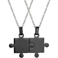 KARMA Partnerkette mit Puzzle Anhänger Schwarz Silber Edelstahl modern (Set, Halskette Partnerschmuck Puzzlekette), Damen Herren Kette