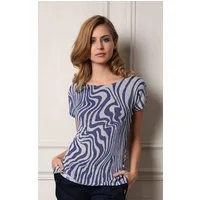 Passioni Sweater Sommer Pulli mit abstraktem Holzmaserung-Print in blau