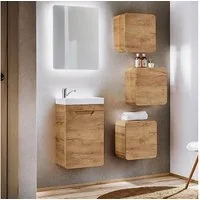 Lomadox Badmöbel-Set LUTON-56-CRAFT, (Spar-Set, 5-St., Waschtischunterschrank Keramikwaschbecken Spiegel Badezimmerschränke), Badezimmermöbel Set Gäste WC inkl. Waschbeckenunterschrank in Eiche