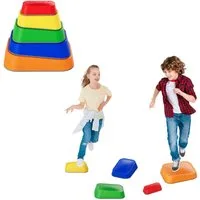 FIVMEN Stapelspielzeug 5 Stück Balanciersteine Kinder Set Kombinierbar Balancierbalken, (5-tlg), Rutschfest Balancierbrett bis 80 kg für Schulen, Abenteuer für Drinnen