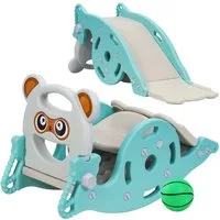Rutaqian Indoor-Rutsche 4-in-1 Kinderrutsche mit Schaukel, Tragbare Kombirutsche für Kinder, Schaukelpferd mit Basketballkorb, Rutsche für Kinder von 1–6 Jahren