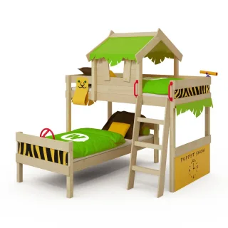 Abenteurer Etagenbett CrAzY Jungle mit Kletterwand & Rutsche – Kinderhochbett für Dschungel-Spaß – Inklusive bemalbarer Fantasy-Plane von Wickey