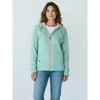 modAS Kapuzensweatjacke Damen Sweatjacke 40715 Streifen mit Kapuze - Gestreifte Freizeitjacke Modische Kapuzenbänder, Frontreißverschluss, Eingrifftaschen, Bündchen