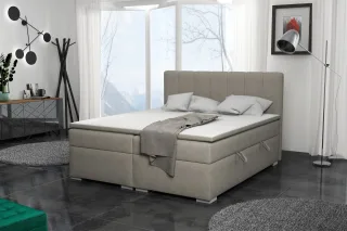 Boxspringbett Schlafzimmerbett LAURIN 180x200cm Stoff Aragon Cappuccino