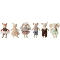 Bloomingville Plüschfigur Animal friends Doll, Stofftiere 6er Set, Plüschtier, Kuscheltier, Babyspielzeug, Stoffpuppen, ca. 16cm, Baumwolle, mehrfarbig