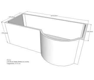 Neuesbad Wannenträger für Bette Cora 170x90 Rundung re SW12476