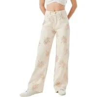 Ital-Design Weite Jeans Damen Wide Leg Jeans mit Stickerei (91767279) Bestickt High Waist Jeans in Beige