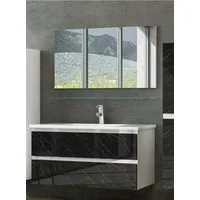 Homeline Badmöbel-Set Badmöbel Set 90 cm Schwarz / Weiß Badmöbel Set 90 cm Bad marmoroptik, (6-St)
