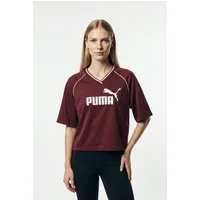 PUMA T-Shirt ESS RELAXED CROPPED FOOTBALL JERSEY Kurzarm, sportlicher Stil, mit V-Ausschnitt