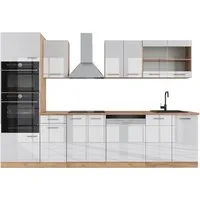 Vicco Küchenzeile R-Line, Weiß Hochglanz/Goldkraft Eiche, 300 cm mit Hochschrank, AP...