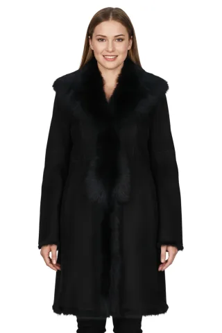 Schwarzer Damen-Trenchcoat aus toskanischem Schafveloursleder – Celeste