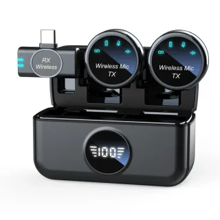S5 Wireless Microphone Magnetic Lavalier Microphone with Charging Case 2.4G DSP Noise Cancelling Microphone 24H Battery