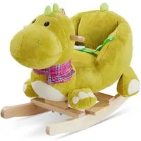 tectake Schaukelpferd Schaukeltier Dinosaurier, weicher Plüschbezug, mit Sicherheitsgurt, hochwertiges Design, mit Soundeffekt, ab 12 Monaten geeignet