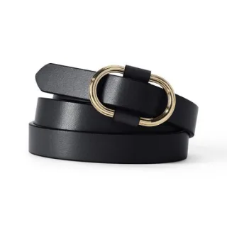 Stufenlos verstellbarer schmaler Ledergürtel für Damen, Damen, size: regular, Schwarz, Leder, by Lands' End