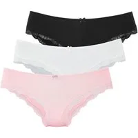 LASCANA Slip (3er-Pack) aus elastischer Baumwolle mit zarter Spitze