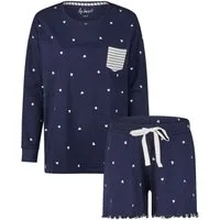 By Louise Shorty Sleep Chic (Set, 2 tlg., 2-teilig) Damen Pyjama kurz Shorty Langarm Baumwolle