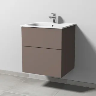 Sanipa 3way Waschtischunterbau zu Geberit Renova Plan Slim Waschtisch mit 2 Auszügen, Taupe-Matt SP6851T