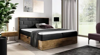 Boxspringbett Bett BEILA 160x200cm Lancelot Eiche Stoff Schwarz inkl. Bettkasten