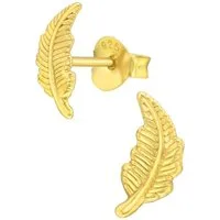 Goldene Hufeisen Paar Ohrstecker Feder Ohrstecker aus 925 Sterling Silber Vergoldet 9 x 4 (1 Paar, inkl. Etui), Anlaufgeschützt