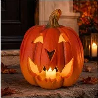 matches21 HOME & HOBBY Dekofigur XXL Kürbis-Laterne als LED Halloween-Deko Windlicht in 25x26 cm (1 St), Großer Jack-O-Lantern Deko-Kürbis als innen außen Herbst-Deko
