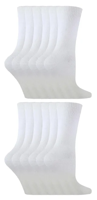 12 Paar Multipack Kinder Bambus Socken | Sock Snob | Childrens Plain Socks | Ideal Schule Socken für den Sommer für Mädchen & Jungen - Weiß