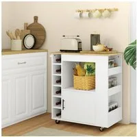 HOMCOM Küchenwagen Küchenwagen mit Schrank, Arbeitsplatte, Ablagen, Weinregalen, (Rollwagen mit Soft-Close-Scharnieren, 1 St., Kücheninsel), für Büro, 83x40x83cm, Eiche