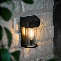 Lights4fun LED Außen-Wandleuchte Audley Schwarze Mini Solar-Wandleuchte mit warmweißer LED